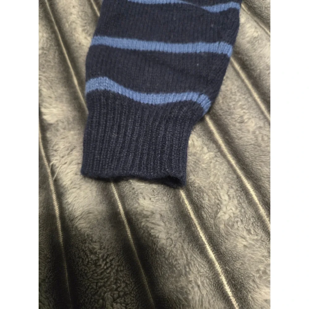 Polo Ralph Lauren Mens Medium Navy Striped 100% Lambswool Quarter Zip Sweater